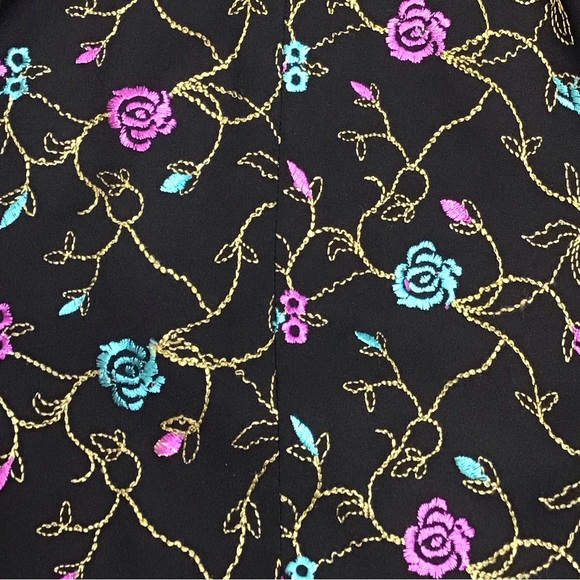 Vintage 90s Nicole Miller Floral Midi Embroidered Lace V-Neck Black Dress Size 8 - Picture 14 of 16